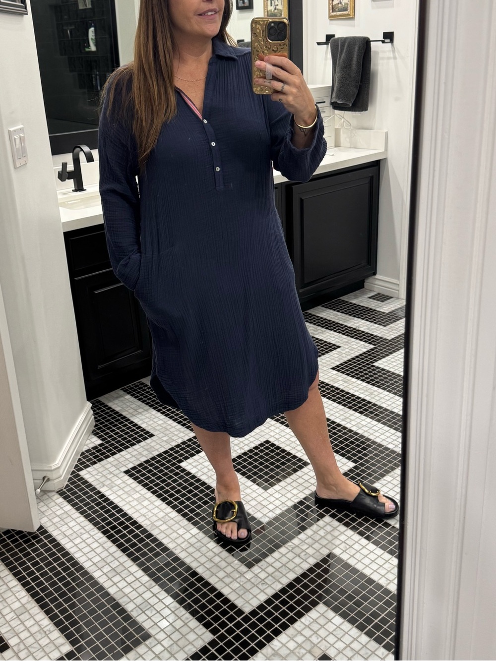 Sundry Slate Blue Lightweight Gauze Dress